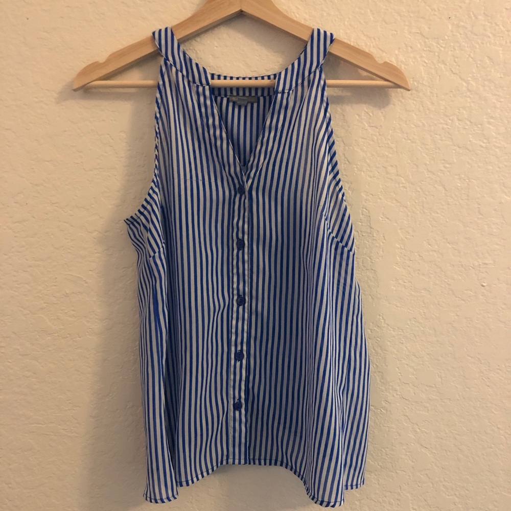 Striped Mesh Collar Tank Top